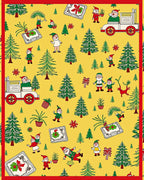 Festive Yellow Christmas Elves Forest Rug
