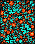 Retro Aqua Orange Floral Swirls Rug