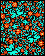 Retro Aqua Orange Floral Swirls Rug