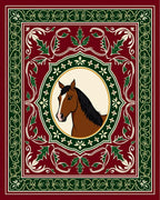 Vintage Red Horse Emblem Scrollwork Rug