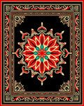 Crimson Red Floral Black Medallion Border Rug