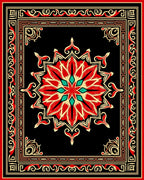 Crimson Red Floral Black Medallion Border Rug