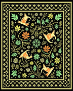 Whimsical Orange Birds Floral Forest Rug