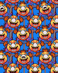 Whimsical Orange Cartoon Faces Blue Background Rug