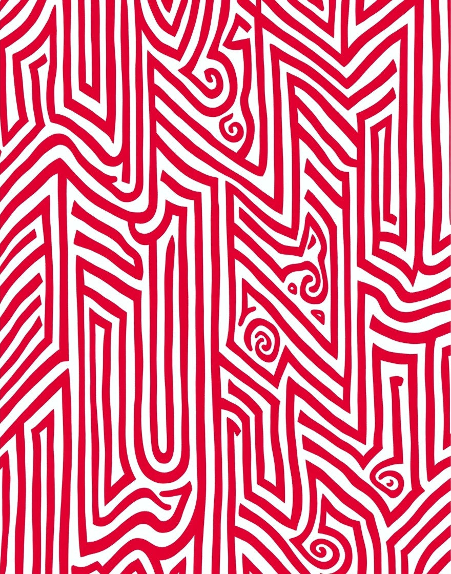Bold Red Maze Labyrinth Rug