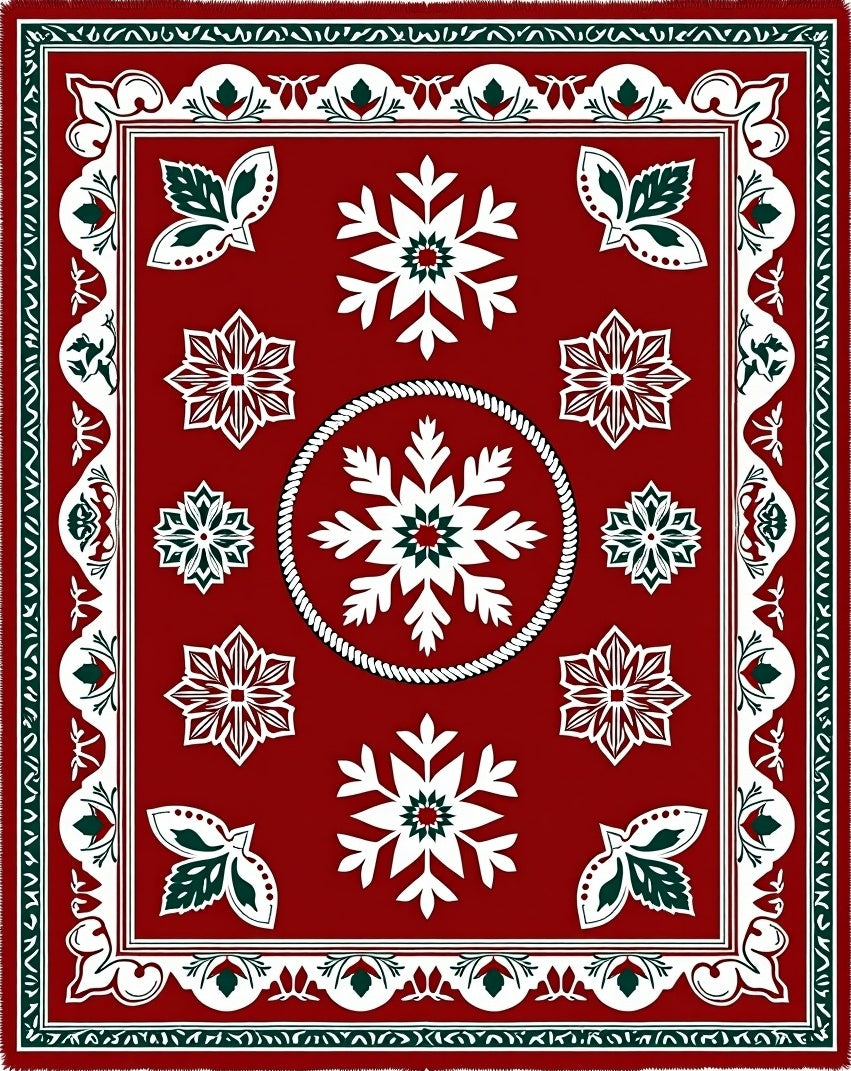 Red Snowflake Floral Medallion Rug