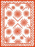 Red Sunburst Floral Diamond Border Rug