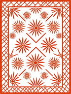 Red Sunburst Floral Diamond Border Rug