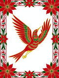 Swooping Red Bird Festive Floral Border Rug