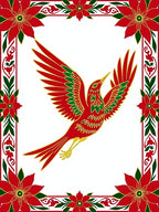Swooping Red Bird Festive Floral Border Rug