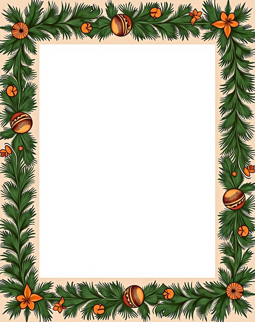 Festive Green Pine Garland Ornaments Rug