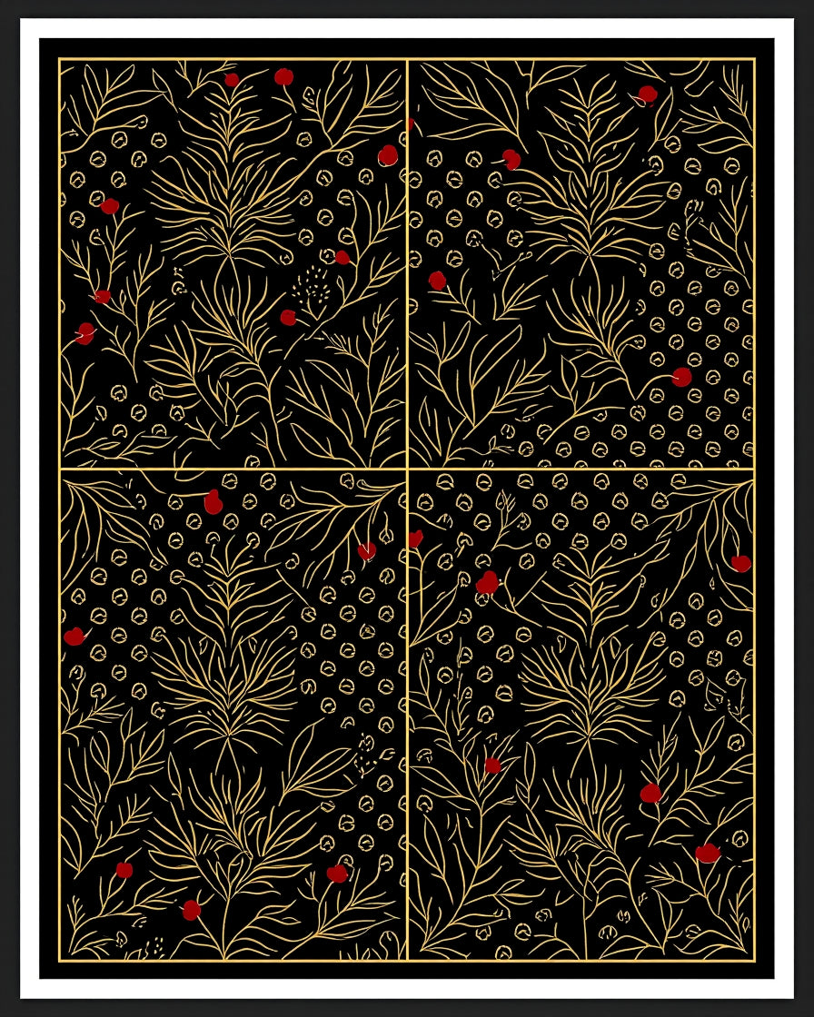 Black and Gold Berry Foliage Rug