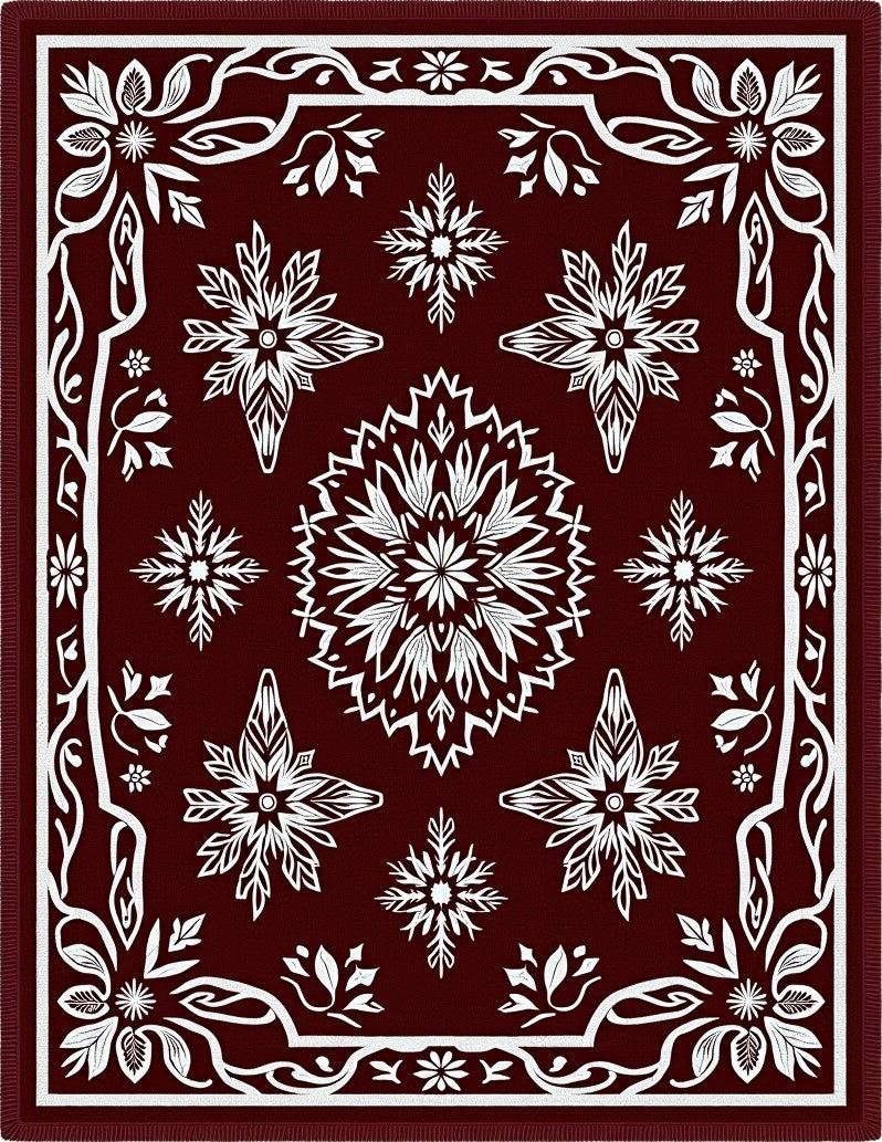 Crimson White Floral Mandala Medallion Rug