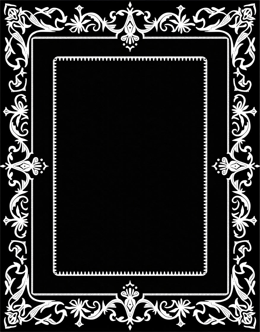 Ornate White Floral Border Rectangular Rug
