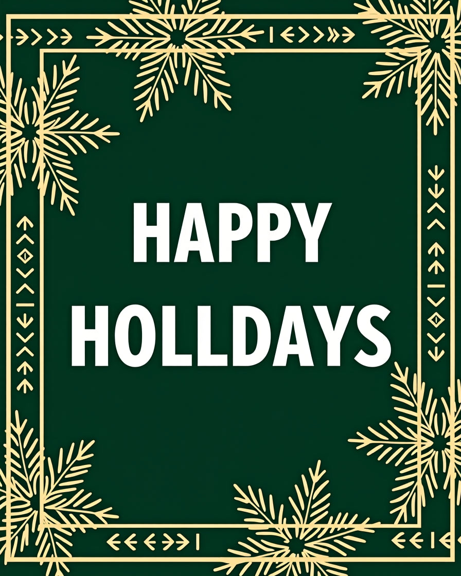Golden Snowflake Green Holiday Border Rug
