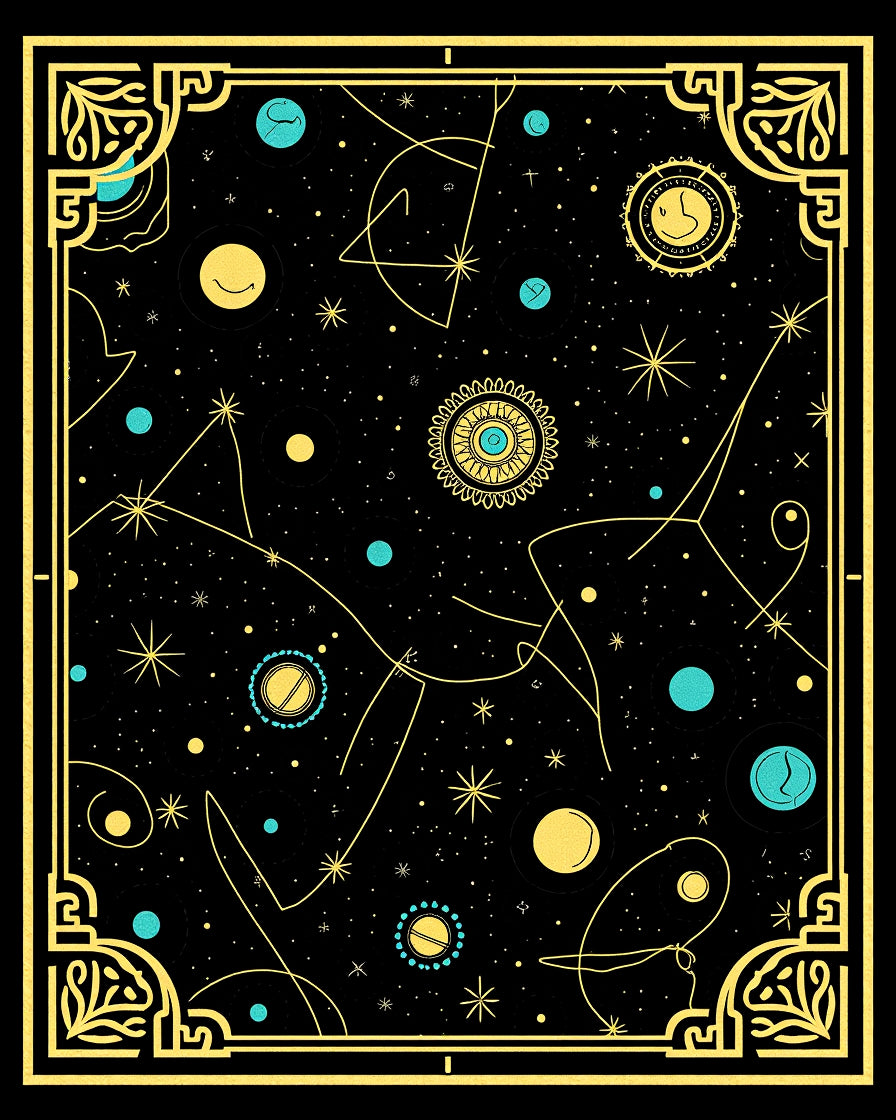 Cosmic Gold Black Celestial Whimsy Rug