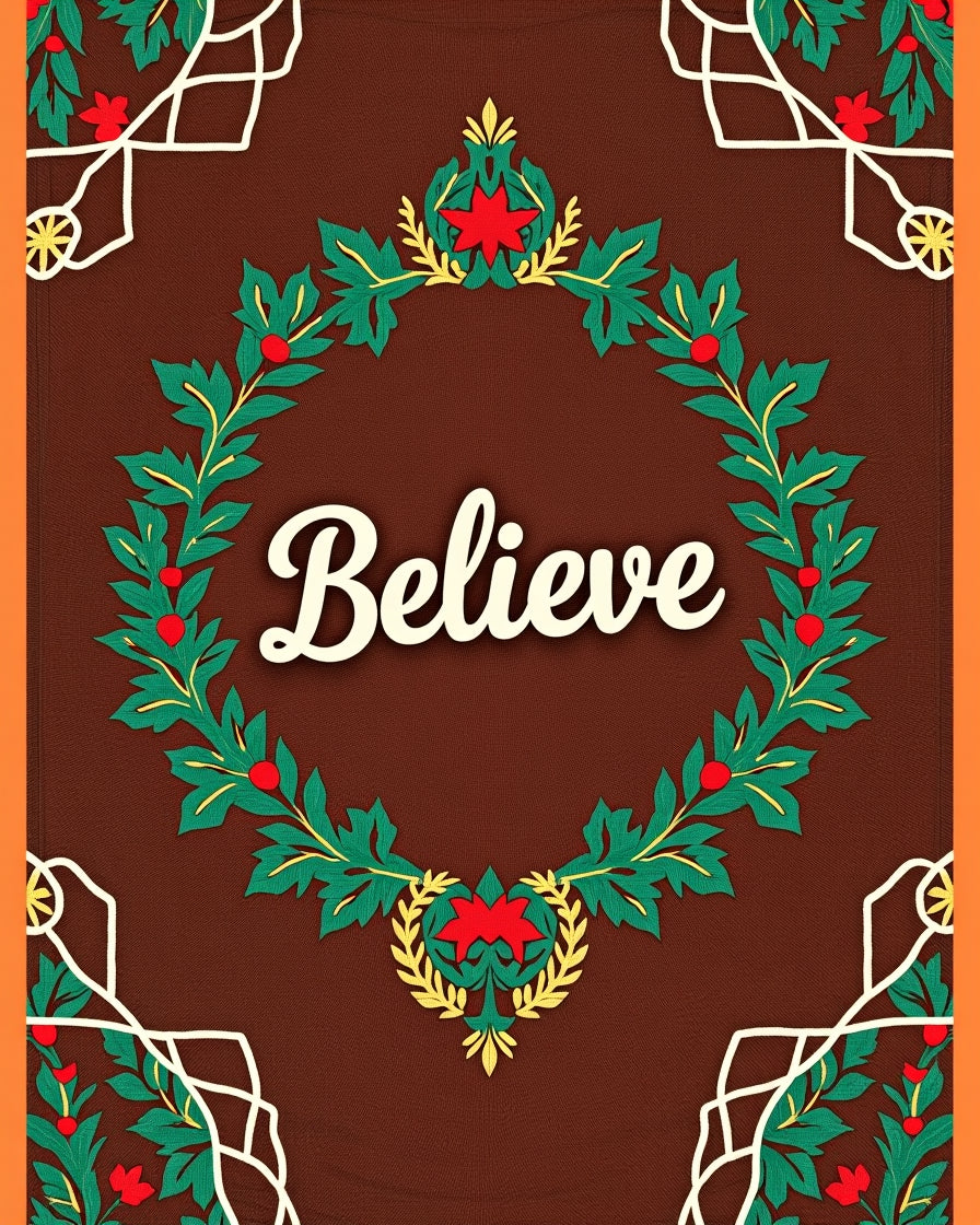 Festive Red Holly Laurel Wreath Rug