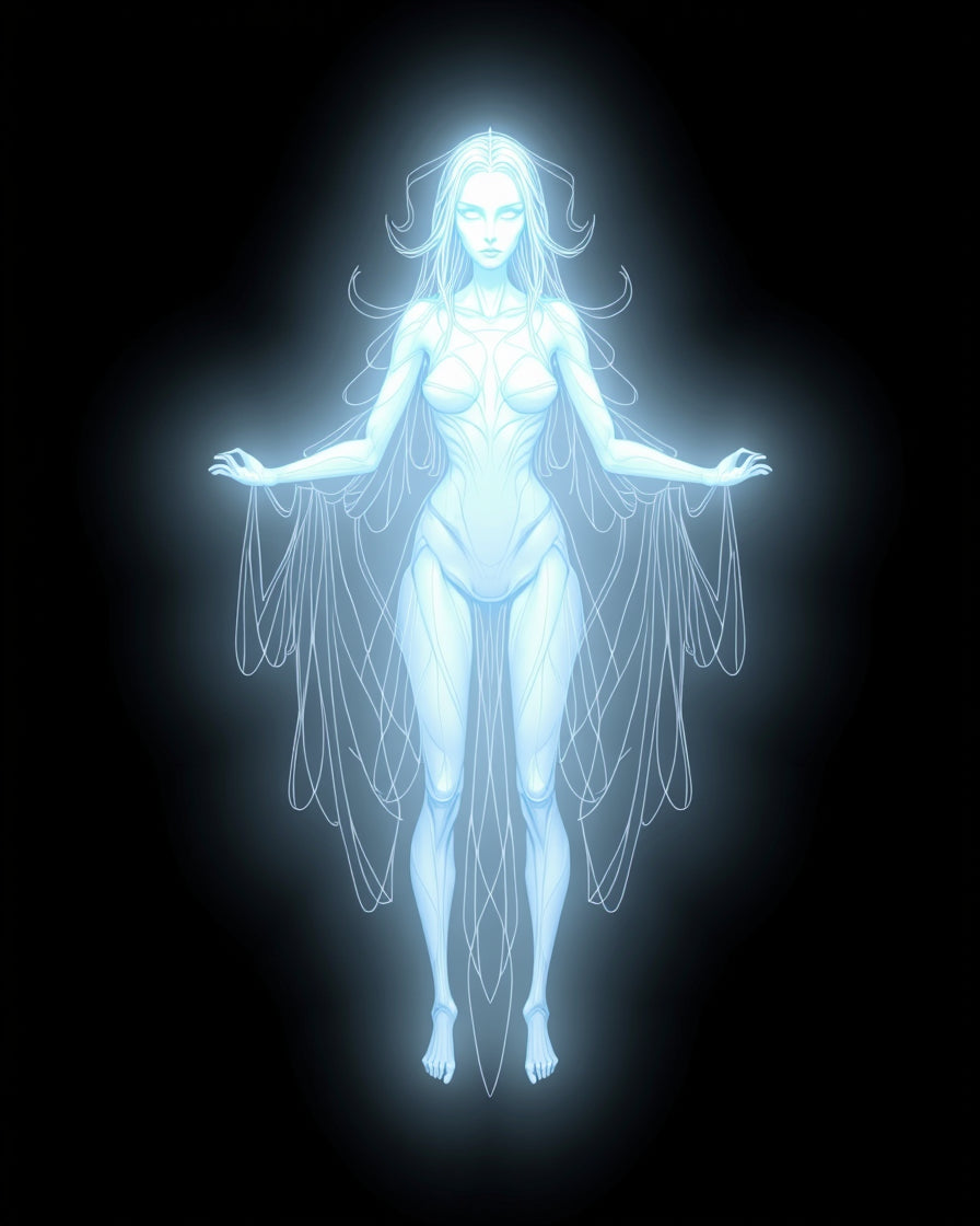 Ethereal White Spirit Glowing Figure Rug