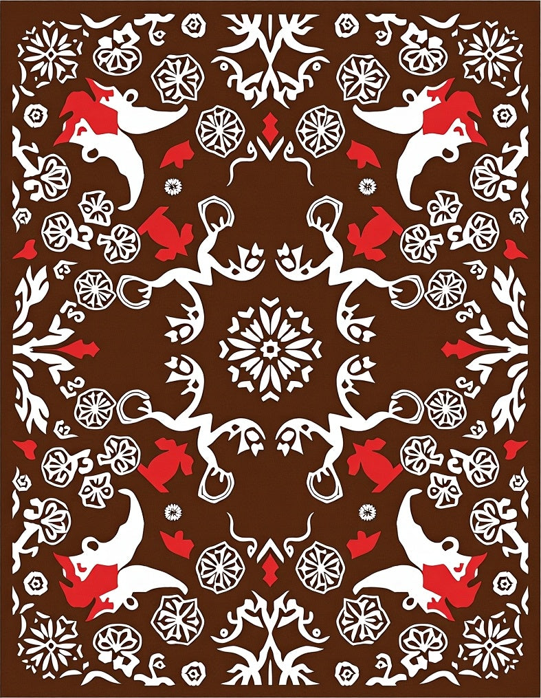 Organic Crimson White Paisley Medallion Rug