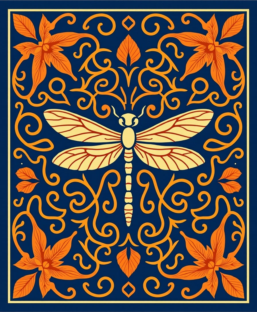 Royal Blue Dragonfly Floral Scroll Rug
