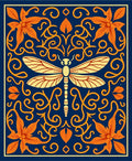 Royal Blue Dragonfly Floral Scroll Rug