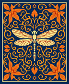 Royal Blue Dragonfly Floral Scroll Rug