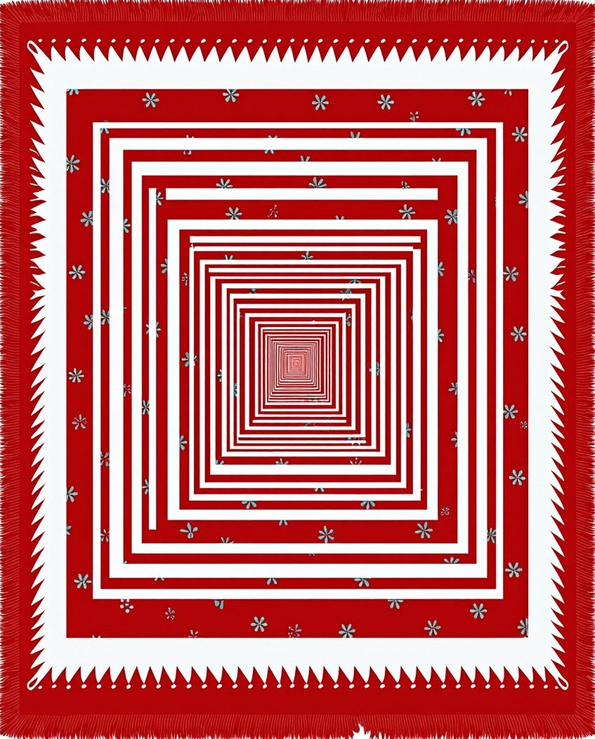 Crimson White Nested Squares Floral Rug