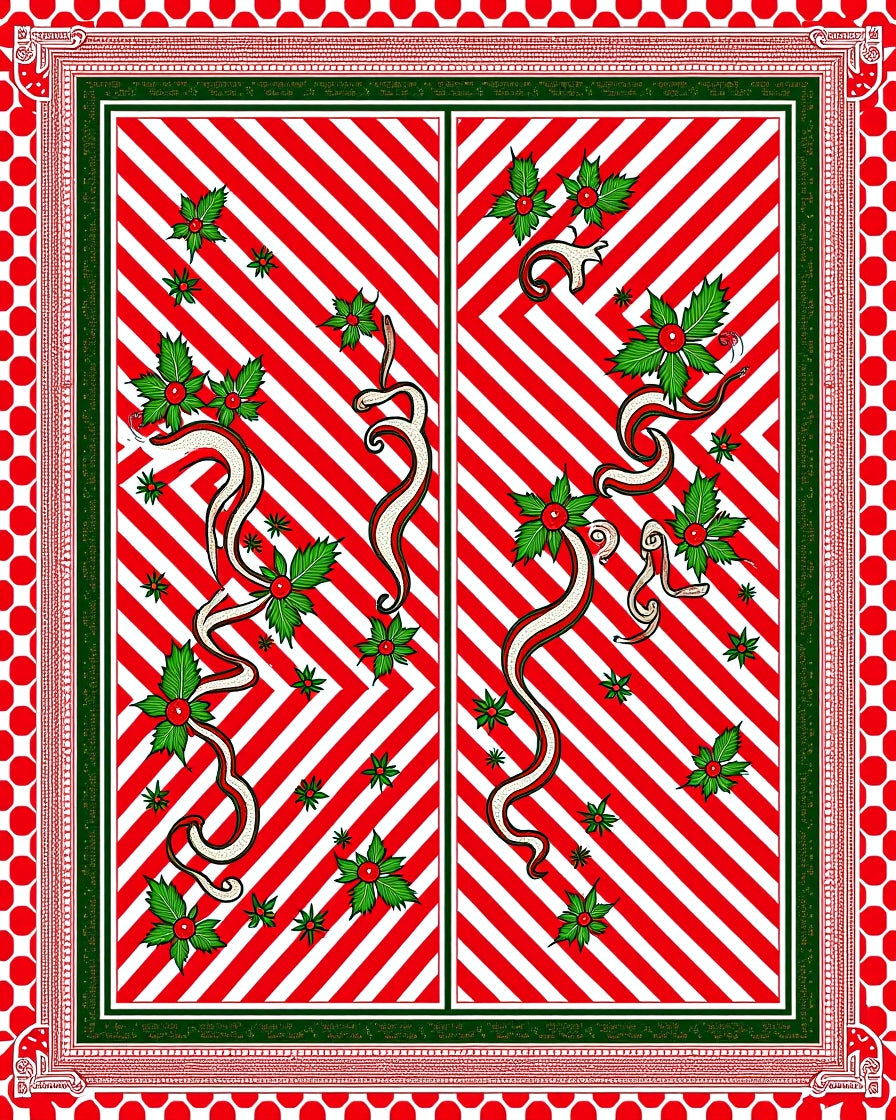 Festive Red White Holly Swirl Rug