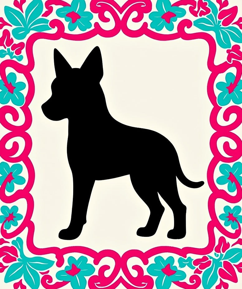 Black Dog Floral Border Rug
