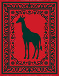 Red Giraffe Silhouette Ornate Border Rug