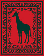 Red Giraffe Silhouette Ornate Border Rug