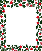 Red Berry Green Leaf Snowflake Border Rug