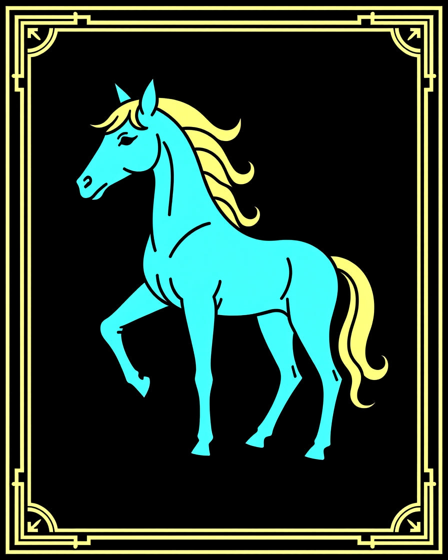 Cyan Horse Yellow Mane Border Rug