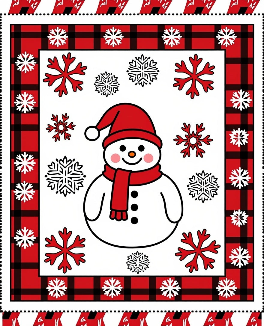 Charming Snowman Red Buffalo Plaid Snowflakes Rug