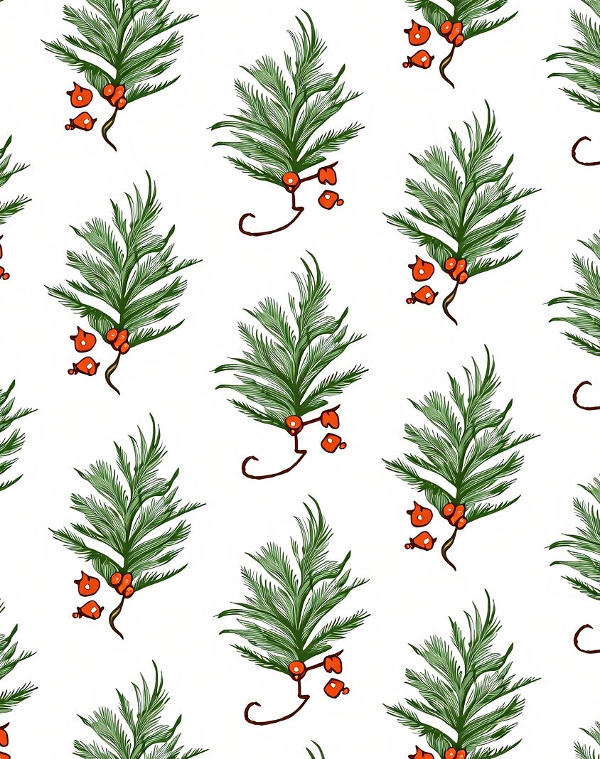 Green Pine Sprigs with Orange Berries Rug