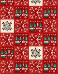 Red White Green Snowflakes Forest Blocks Rug