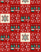 Red White Green Snowflakes Forest Blocks Rug