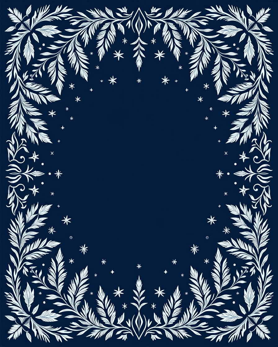White Leafy Branches on Navy Background Rug