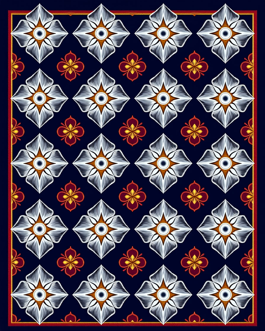Indigo White Floral Diamond Medallion Rug
