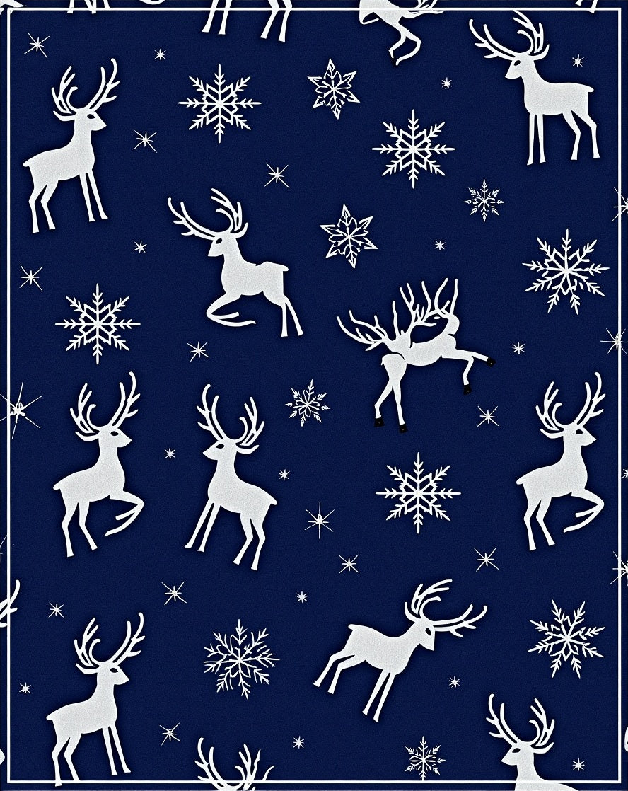 White Reindeer Snowflakes Navy Background Rug