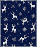 White Reindeer Snowflakes Navy Background Rug