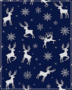 White Reindeer Snowflakes Navy Background Rug
