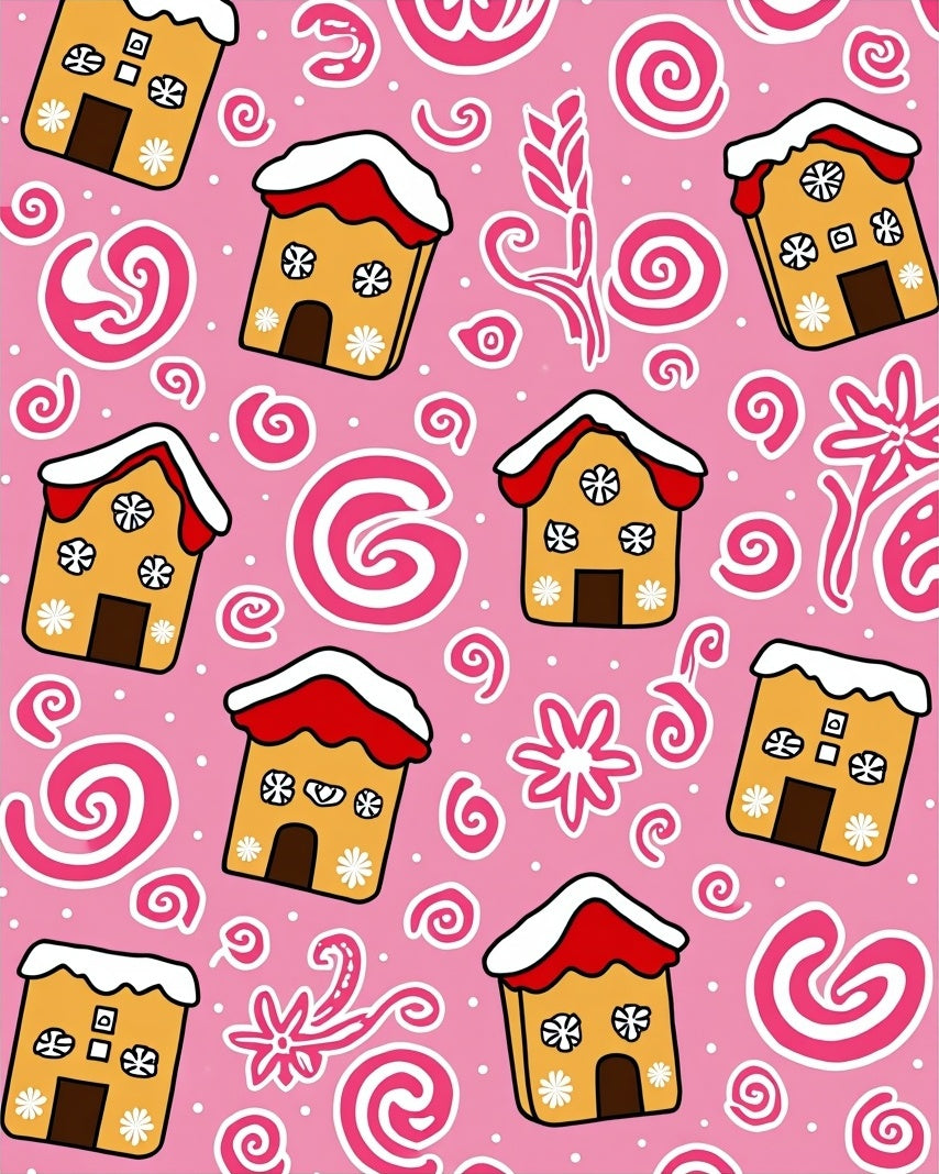 Whimsical Pink Gingerbread Houses Rug