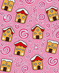 Whimsical Pink Gingerbread Houses Rug