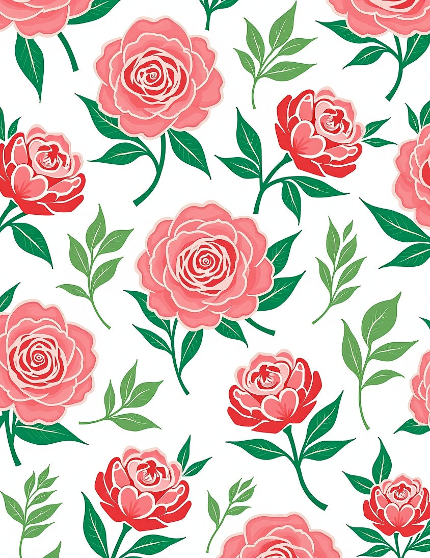 Coral Pink Red Rose Foliage Rug