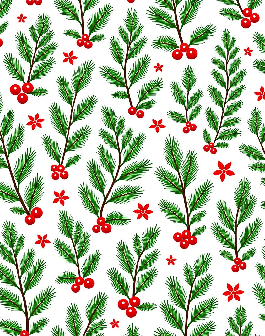 Christmas Holly Berry Pine Branch Rug