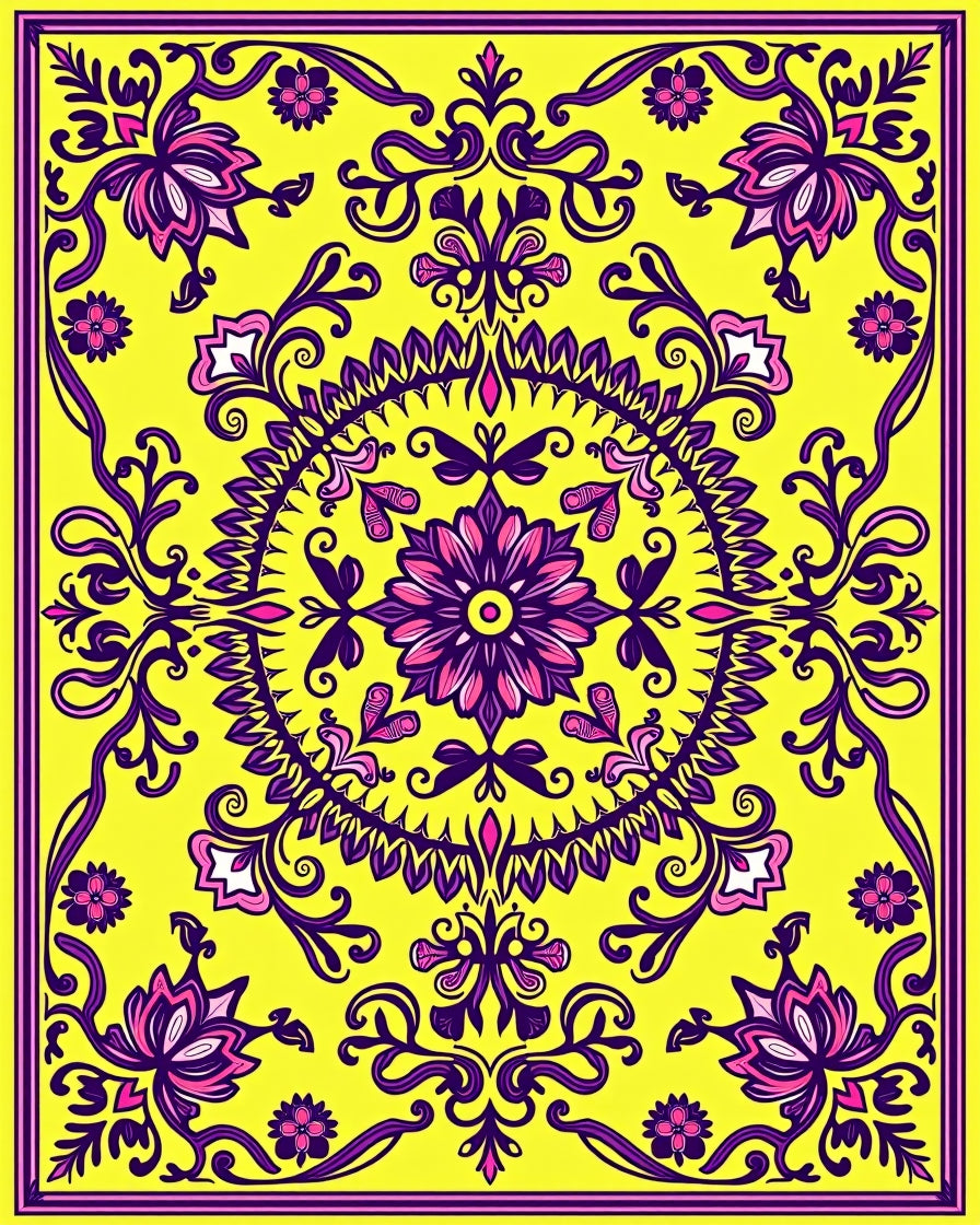 Vibrant Yellow Floral Mandala Medallion Rug