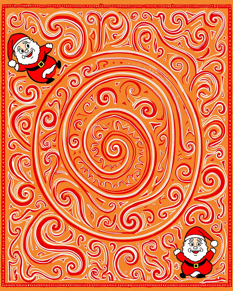 Whimsical Orange Santa Swirls Rug