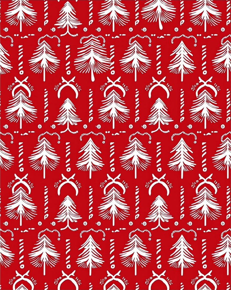 White Vintage Trees on Red Rug