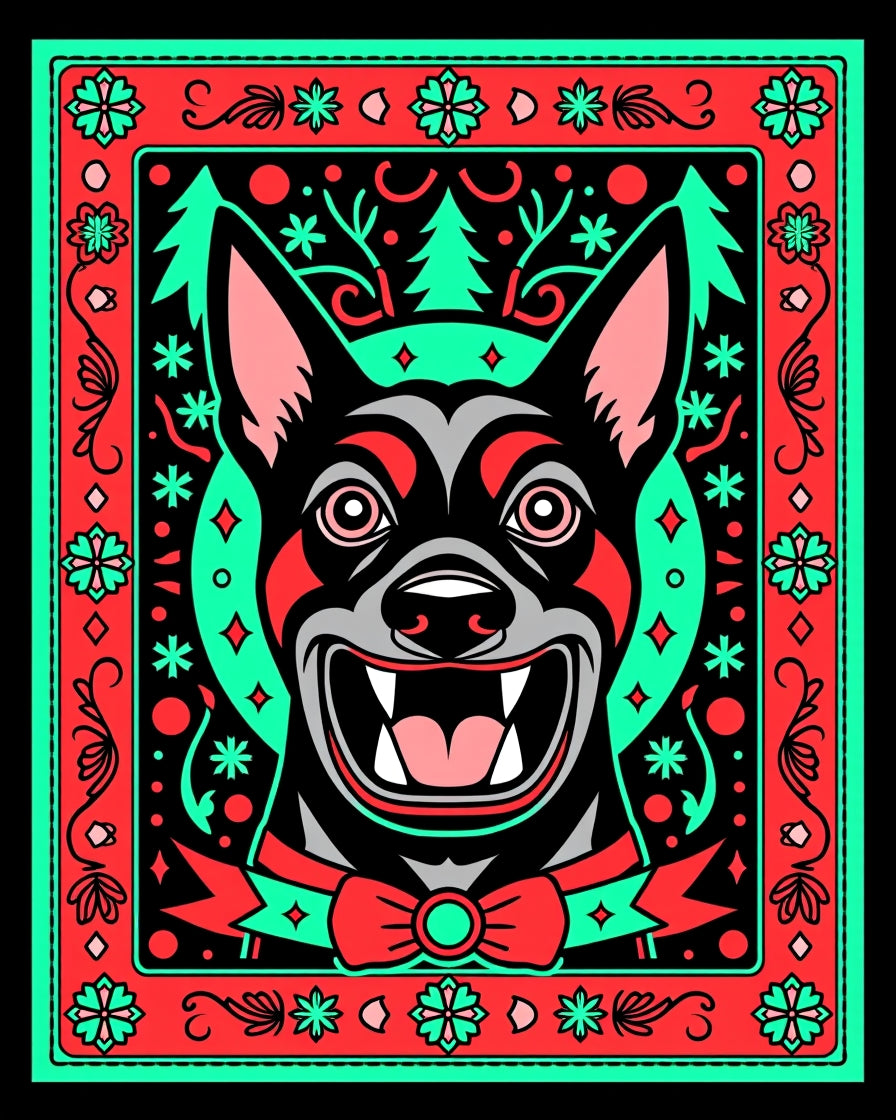 Bold Black Dog Festive Framing Rug